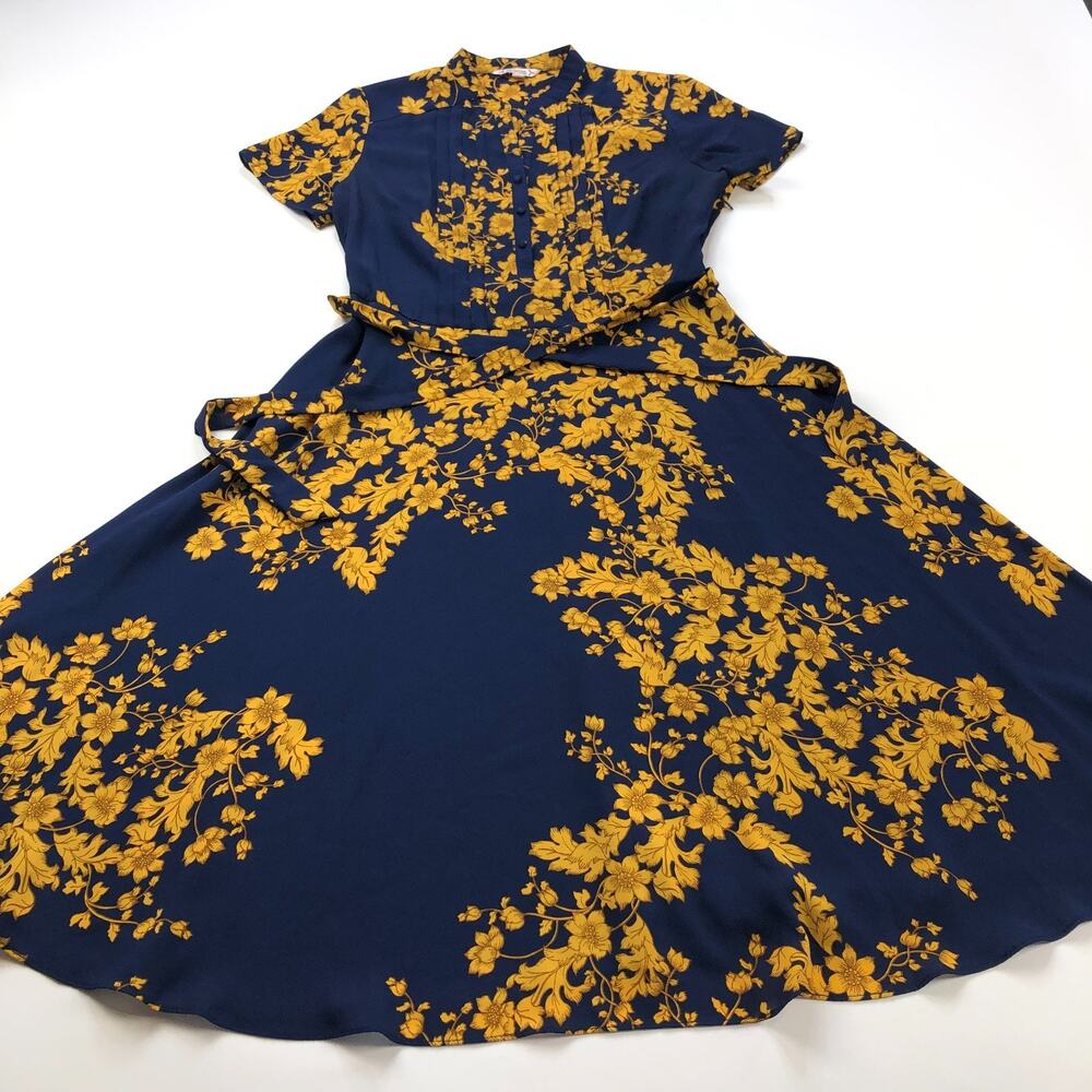 Nanette Lepore 2 A-Line Polyester Sheer Button Pleated Midi Dress Floral Blue